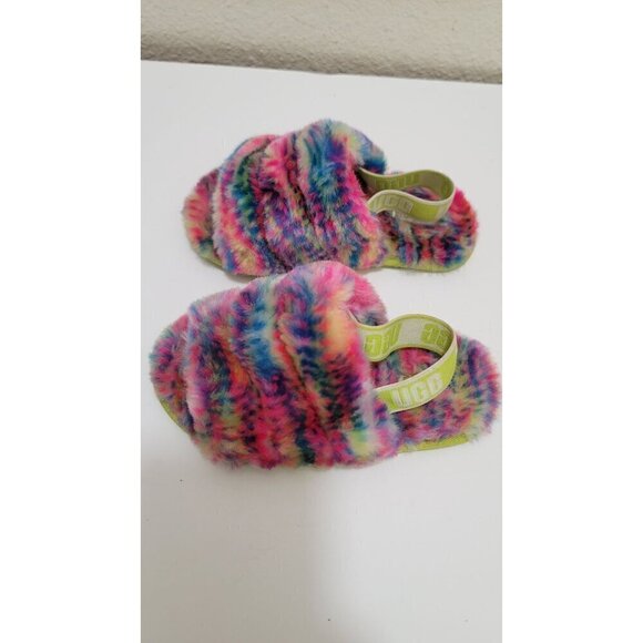 Colorful Ugg Kids Fluffy Rainbow Sandals Size 10 - Picture 4 of 9